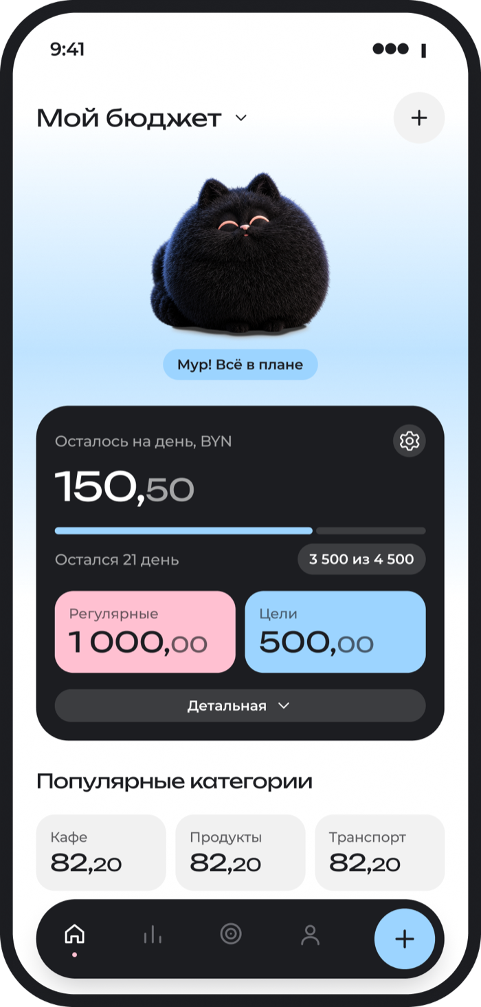Главный экран nest.two: осталось на день 150,50 BYN
